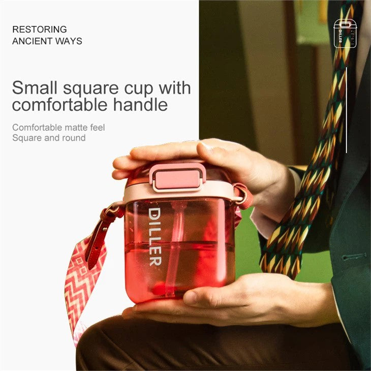 Sqaure BPA-Free Water Bottle With Straw