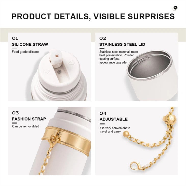 Stainless Steel Insulated Water Bottle With Sparkle Rope Chain